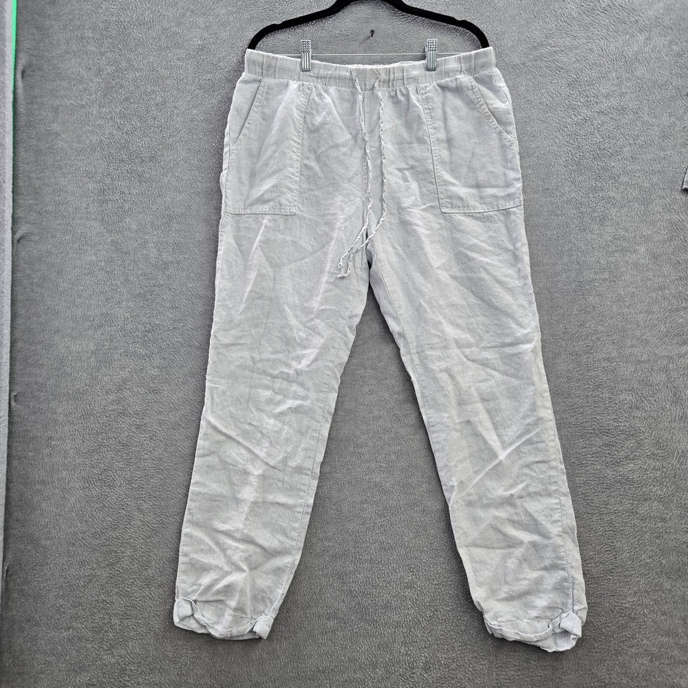St. Tropez West Women Pants L Light Blue Linen Striped 27" Inseam